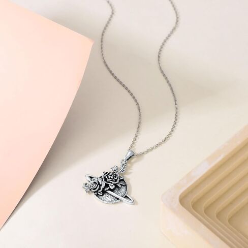LEECCI Valentine's Day Gifts for Her Planet Necklace for Women 925 Sterling Silver Saturn Planet Rose Pendant Necklace Space Planet Jewelry Gifts for Women Girls in Kuwait