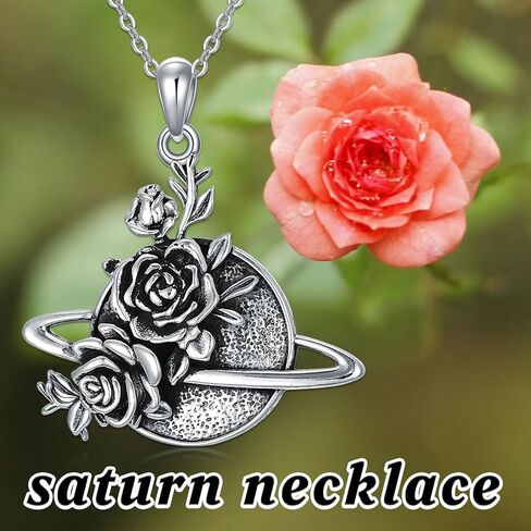 LEECCI Valentine's Day Gifts for Her Planet Necklace for Women 925 Sterling Silver Saturn Planet Rose Pendant Necklace Space Planet Jewelry Gifts for Women Girls in Kuwait