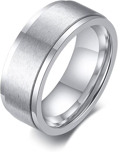 8mm Titanium Steel Black/Silver Fidget Ring Stainless Steel Spinner Rings Stress Relieving Anxiety Ring Engagement Wedding Promise Band for Women Men Size 6-13 in Kuwait