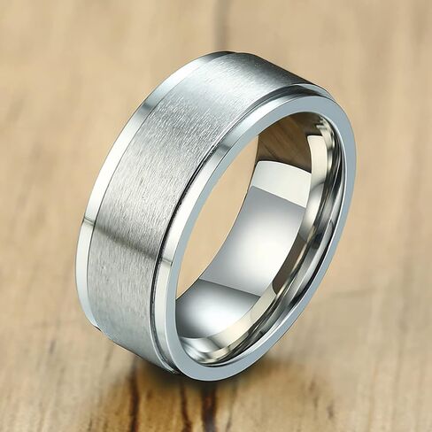 8mm Titanium Steel Black/Silver Fidget Ring Stainless Steel Spinner Rings Stress Relieving Anxiety Ring Engagement Wedding Promise Band for Women Men Size 6-13 in Kuwait