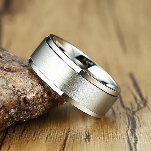 8mm Titanium Steel Black/Silver Fidget Ring Stainless Steel Spinner Rings Stress Relieving Anxiety Ring Engagement Wedding Promise Band for Women Men Size 6-13 in Kuwait