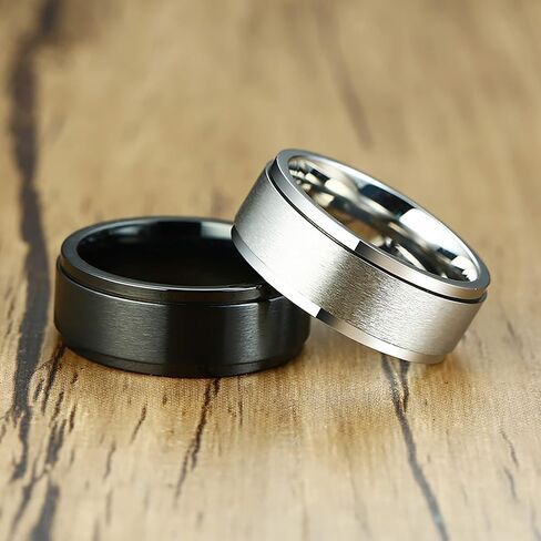8mm Titanium Steel Black/Silver Fidget Ring Stainless Steel Spinner Rings Stress Relieving Anxiety Ring Engagement Wedding Promise Band for Women Men Size 6-13 in Kuwait