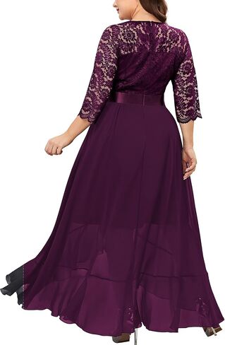 Miusol Women's Plus Size Elegant V Neck Ruffle Floral Lace Bridesmaid Maxi Dress in Saudi Arabia