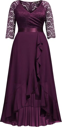 Miusol Women's Plus Size Elegant V Neck Ruffle Floral Lace Bridesmaid Maxi Dress in Saudi Arabia