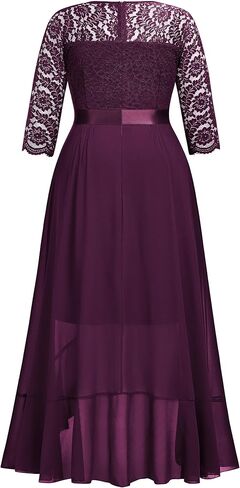 Miusol Women's Plus Size Elegant V Neck Ruffle Floral Lace Bridesmaid Maxi Dress in Saudi Arabia