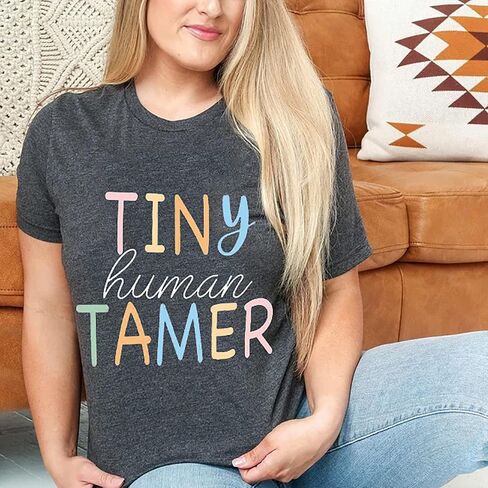 Teacher Shirts for Women - Kindergarten & Elementary School Teaching Tee Funny Tiny Human Tamer Graphic Tees Tops in Saudi Arabia