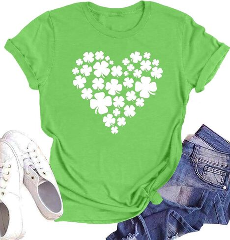 St. Patrick's Day Shirts for Women Shamrock Heart Graphic Tees St Patty's Lucky T-Shirt Irish Tops in Saudi Arabia