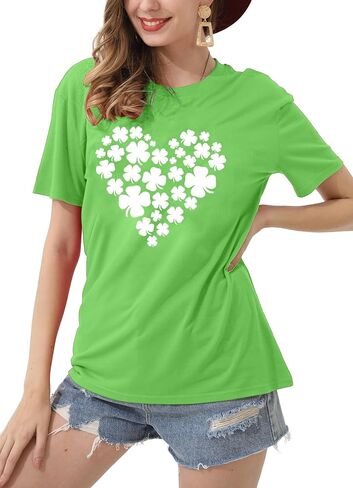 St. Patrick's Day Shirts for Women Shamrock Heart Graphic Tees St Patty's Lucky T-Shirt Irish Tops in Saudi Arabia