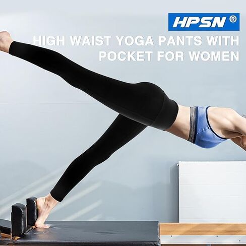 HPSN Women's Yoga Pants with Pockets, Leggings High Waist Tummy Non See-Through Workout Yoga Running Pilates Pants Black -S in Kuwait