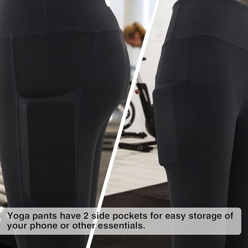 HPSN Women's Yoga Pants with Pockets, Leggings High Waist Tummy Non See-Through Workout Yoga Running Pilates Pants Black -S in Kuwait