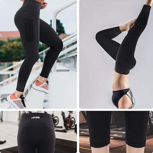HPSN Women's Yoga Pants with Pockets, Leggings High Waist Tummy Non See-Through Workout Yoga Running Pilates Pants Black -S in Kuwait