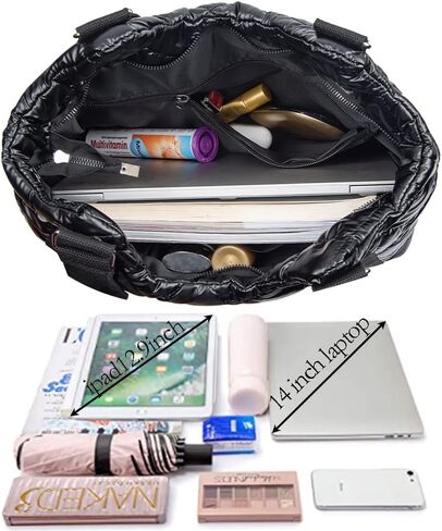 حقائب يد كبيرة مبطنة للنساء حقيبة كتف مبطنة خفيفة الوزن من النايلون كبيرة منتفخة حقيبة كتف متعددة الجيوب in Kuwait