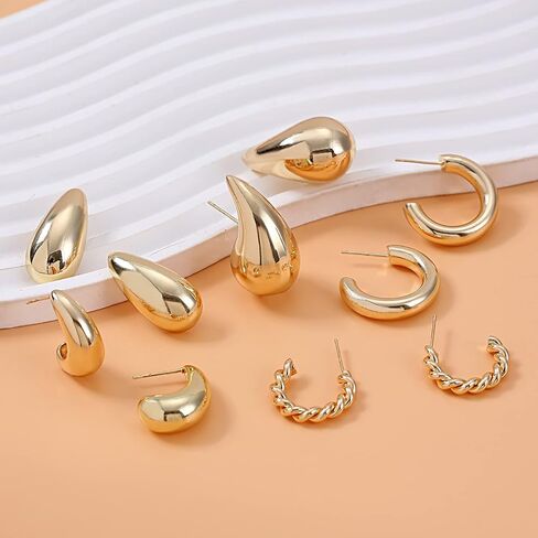 9 أزواج من الأقراط الحلقية المكتنزة للنساء، لا تسبب الحساسية، أقراط سميكة مناسبة للحفلات والأصدقاء هدية عيد ميلاد in Kuwait