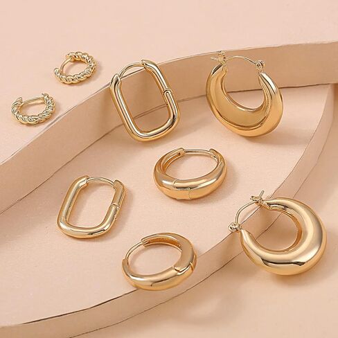 9 أزواج من الأقراط الحلقية المكتنزة للنساء، لا تسبب الحساسية، أقراط سميكة مناسبة للحفلات والأصدقاء هدية عيد ميلاد in Kuwait