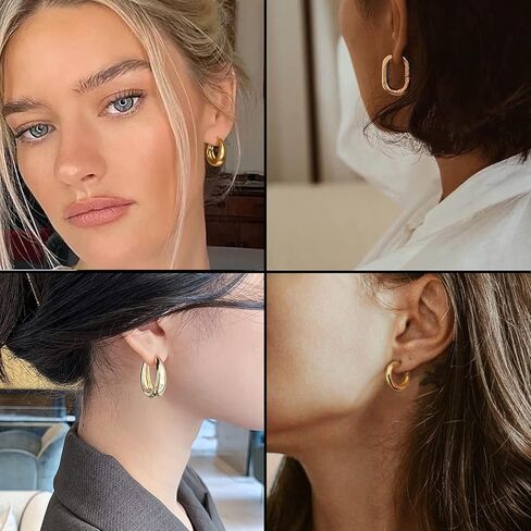 9 أزواج من الأقراط الحلقية المكتنزة للنساء، لا تسبب الحساسية، أقراط سميكة مناسبة للحفلات والأصدقاء هدية عيد ميلاد in Kuwait