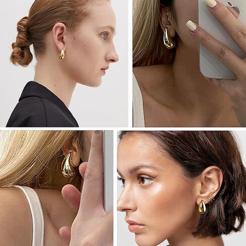 9 أزواج من الأقراط الحلقية المكتنزة للنساء، لا تسبب الحساسية، أقراط سميكة مناسبة للحفلات والأصدقاء هدية عيد ميلاد in Kuwait