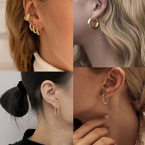 9 أزواج من الأقراط الحلقية المكتنزة للنساء، لا تسبب الحساسية، أقراط سميكة مناسبة للحفلات والأصدقاء هدية عيد ميلاد in Kuwait