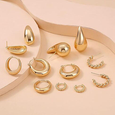 9 أزواج من الأقراط الحلقية المكتنزة للنساء، لا تسبب الحساسية، أقراط سميكة مناسبة للحفلات والأصدقاء هدية عيد ميلاد in Kuwait