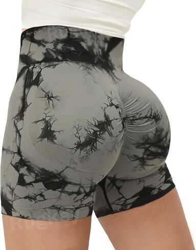 Rugkey Seamless Shorts for Women High Waist Tie Dye Workout Yoga Gym Scrunch Butt Lifting Cycling Biker Shorts in Saudi Arabia