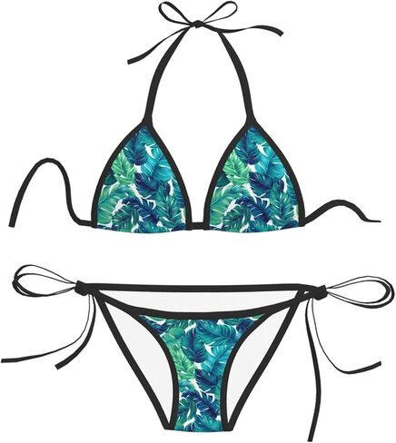 طقم بيكيني نسائي مكون من قطعتين ملابس سباحة بكيني على شكل مثلث وربطة جانبية لباس السباحة in Kuwait