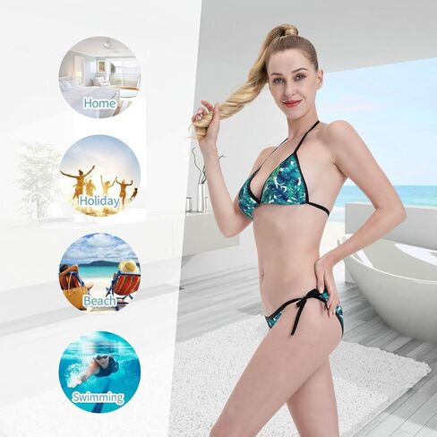 طقم بيكيني نسائي مكون من قطعتين ملابس سباحة بكيني على شكل مثلث وربطة جانبية لباس السباحة in Kuwait
