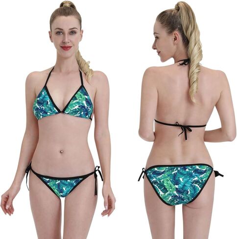 طقم بيكيني نسائي مكون من قطعتين ملابس سباحة بكيني على شكل مثلث وربطة جانبية لباس السباحة in Kuwait