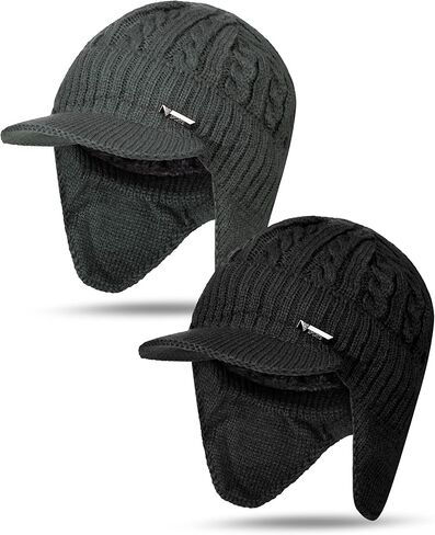 قبعة الشتاء 2 قطعة في الهواء الطلق الصوف قبعة Earflap الجمجمة دافئة واقية من الرياح قبعة متماسكة قبعة تزلج قبعة مع حافة in Kuwait