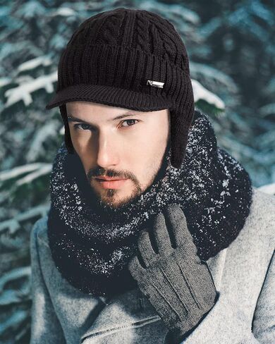 قبعة الشتاء 2 قطعة في الهواء الطلق الصوف قبعة Earflap الجمجمة دافئة واقية من الرياح قبعة متماسكة قبعة تزلج قبعة مع حافة in Kuwait