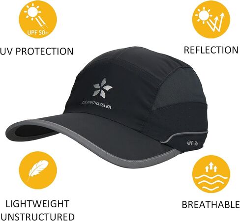 ZZEWINTRAVELER UPF50+ قبعة الجري سريعة الجفاف قبعات رياضية عاكسة خفيفة الوزن غير منظمة قبعة بيسبول للجنسين in Kuwait