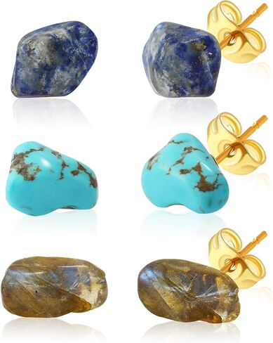 Hypoallergenic Crystal Ball Druzy Stud Earrings for Women Trendy Teen Girls, Dainty Cute Boho Tragus Chakra Gemstone Earring Set Handmade Jewelry in Saudi Arabia