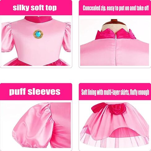 MYYBX Peach Princess Dress Girls Costume: Halloween Girl Princesa Costumes Outfit with Accessories - with crown and cane in Saudi Arabia