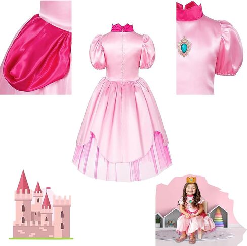 MYYBX Peach Princess Dress Girls Costume: Halloween Girl Princesa Costumes Outfit with Accessories - with crown and cane in Saudi Arabia