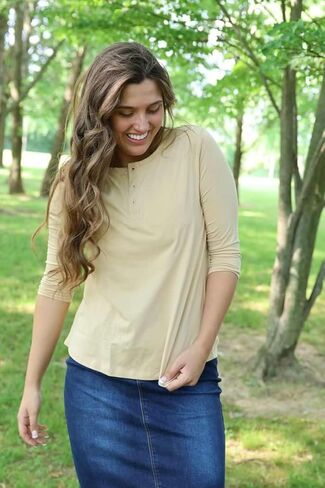 ESTEEZ 3/4 Sleeve Comfy Cotton Henley Tops for Women in Kuwait