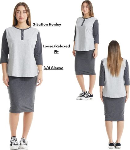 ESTEEZ 3/4 Sleeve Comfy Cotton Henley Tops for Women in Saudi Arabia