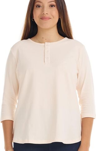 ESTEEZ 3/4 Sleeve Comfy Cotton Henley Tops for Women in Kuwait