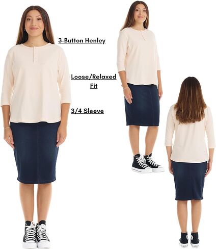 ESTEEZ 3/4 Sleeve Comfy Cotton Henley Tops for Women in Kuwait