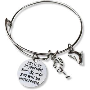 Figure Skating Bracelet, Ice Skating Jewelry, Ice Skate Believe In Yourself & You Will Be Unstoppable Charm Bracelet - Perfect Figure Skating Gifts