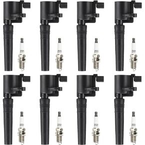 Ignition Coil Pack + Iridium Spark Plugs for Ford Thunderbird 2002-2005 3.9L V8, Jaguar S-Type 2000-2002 4L V8 2003 4.2L V8, Lincoln LS 2000-2006 3.9L V8, ‎‎FD506 DG515, 8 Sets
