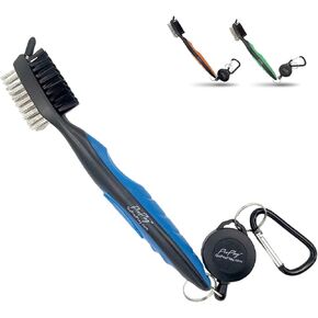 Golf Club Brush and Groove Cleaner - Retractable Zip-line Aluminum Carabiner | Lightweight and Ergonomic Design | Easily Attaches to Golf Bag