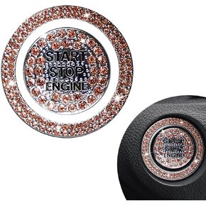 2 PCS Bling Car One-Button Start Button Outer Ring Sticker, Sparkling Rhinestones Fully Protect Button Decorative Cover, Self-Adhesive Anti-Scratch Accessory, for Most Models (Multicolored)
