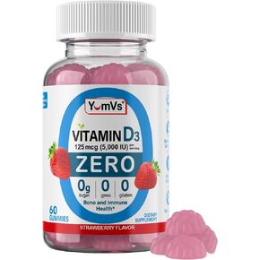 Yum-Vs - Vitamin D3 Gummies with Zero Sugar for Adults & Kids (125 mcg - 60 Count) - Sugar Free Vitamin D Gummies - Vegetarian Gummy Vitamins for Bone Support & Immune Health - Vit D3 Vitamin Chewable