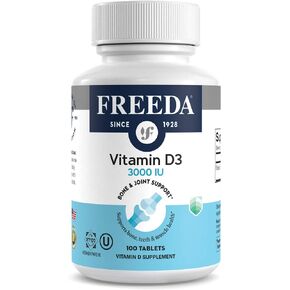 FREEDA Vitamin D3-3000 IU - Pure High Potency Kosher Supplement Tablets - Bone and Muscle Health, Calcium Absorption, Immune Support for Men and Women* - 100 Count