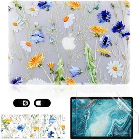 Case for MacBook Air 13 inch M1 A2337 A2179 A1932 2022-2018 Release, Matte Clear Hard Cover & Transparent Keyboard Cover & Screen Protector Compatible with Mac Air 13.3 Touch ID - Floral