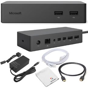 Microsoft Surface Dock 1661 Bundle - Includes Surface Dock 1661, 90W Power Adapter Model 1749, HDMI & Ethernet Cable, Microfiber Cloth - Compatible with Surface Pro 3, 4, 6, 7, Surface Book (Renewed)