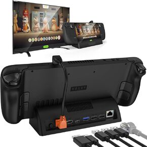 Docking Station Compatible with Steam Deck and Steam Deck OLED,Support HDMI 4K Video Display Output,Steam Deck Docking Station with Cooling Fan,Gigabit Ethernet and Removable USB C Cable