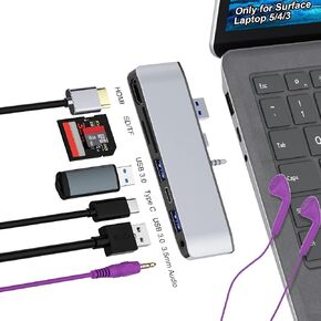 Surface Laptop 4 Docking Station Hub - 8 in 3 Surface Laptop 4 Adapter with 4K HDMI+Ethernet+USB 3.0+USB-C+Audio+SD/TF Card Slot, Dual Display Accessories for Surface Laptop 5/4/3/Laptop Go