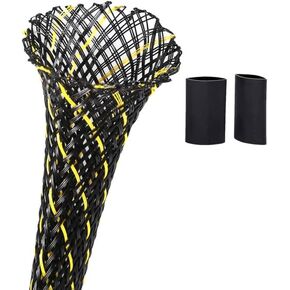 Cable Sleeves - PET Expandable Wire Loom 1/2"-25ft, Braided Wire Hider Mesh, Cord Management Organizer for USB Power Video Cable, Flexible Wrap Cover w/Heat Shrinkable Tubes, Black&Yellow in Kuwait