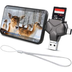 Trail Camera Viewer Memory Card Reader Compatible with iPhone/Android/Type C, Memory Card 4 in 1 Adapter Supports, Micro TF, Photo Video Viewer Portable for Scouting Deer Hunting Game