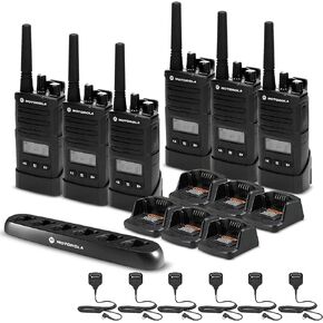 6 x Motorola RMU2080d On-Site 2-Way Business Radio with Display (RMU2080D) + Motorola 6 Bank Charger + 6 x HKLN4606 Remote Speaker Mic- 6 Pack with Mics Bundle