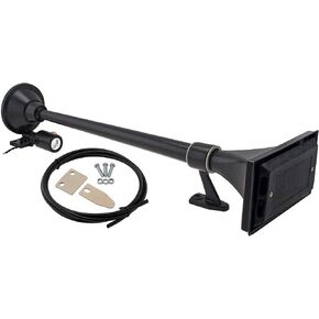 Vixen Horns Train Horn for Boat/Truck/Car. Air Horn Waterproof Black Single Trumpet + Cover. Super Loud dB. Marine Grade Finish. Fits 12v/24v Vehicles like Semi/Pickup/Jeep/SUV VXH1264B